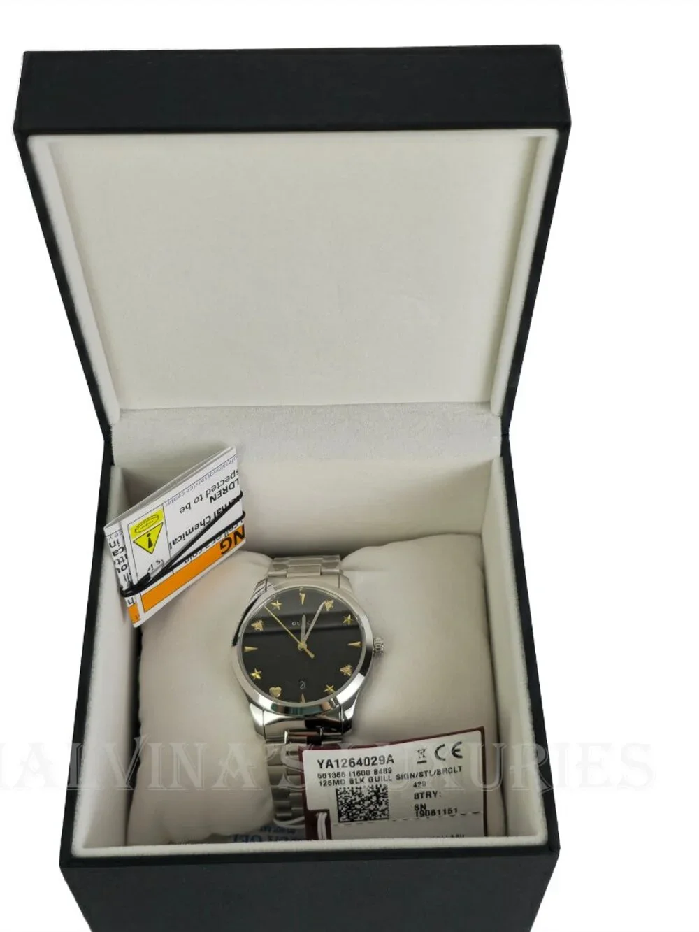 GUCCI WATCH YA1264029A STAINLESS STEEL BRACELET BLACK DIAL 38mm